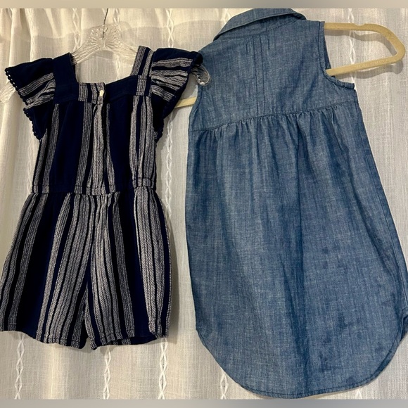 2 Old Navy 5T outfits. Navy & white romper and button up blue jeans dress - Picture 10 of 12